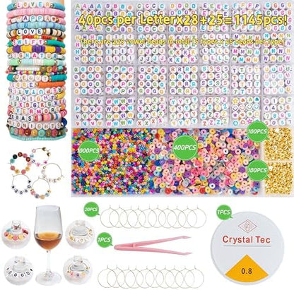 Acrylic Letter Beads Kit for Jewelry Making, 31-Grid Organizer with 4x7mm Colorful Alphabet Beads (1.5mm Hole), Includes Clay Heishi, Seed Beads, CCB Spacers(White&Colorful) - Image 4