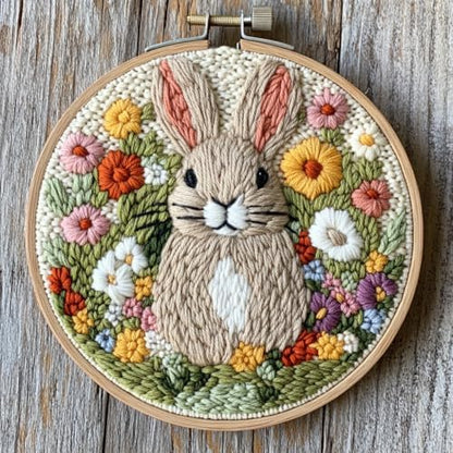 Punch Needle Kits for Beginners Cute Rabbit in Flowers 20x20cm-10 by Unknown