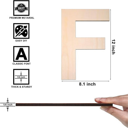 12 Inch Wooden Letter F, 1/4 Inch Thick Large Unfinished Wood Letter for DIY Crafts Home Wall Decor