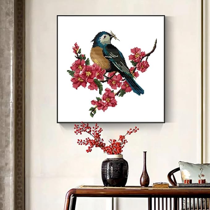 Qeerysew Cross Stitch Kits Stamped Full Range of Embroidery Starter Kits for Beginners and Adult DIY- Printed kit Bird on The Branch(Printed) 11CT19.7x19.7inches