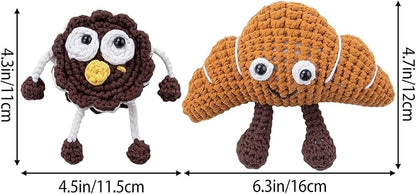 Crochet Kit for Beginners, Easy DIY Crochet & Knitting Kit for Adults with Step-by-Step Video Tutorials, Yarns, Stuffing, Crochet Hook and Accessories, Craft Set Birthday Gifts (Croissant, Cookie)
