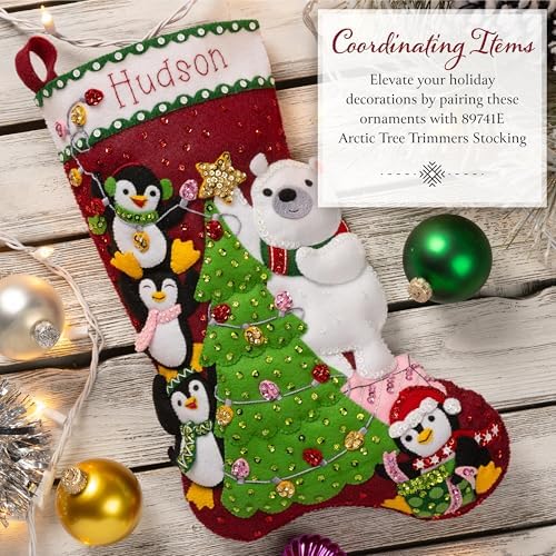 Bucilla Felt Applique 6 Piece Ornament Making Kit, Polar Pals, Perfect for DIY Arts and Crafts, 89752E - Image 5