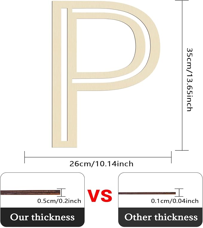 Large Wooden Letters 14 inch for Wall Decor Crafts Big Wood Letter P 1/5 Inch Thick Unfinished Alphabet Cutouts Paintable Letters for DIY Wreath Home Party Wedding Baby Nursery Decorations (P)
