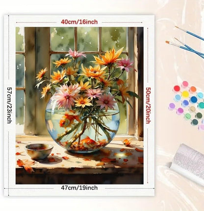 TAOPAOLAB Fish Paint by Numbers Kit for Adults - DIY Goldfish Bowl with Autumn Flowers Painting on Canvas 16x20 inch, Acrylic Paint Set, Suitable for Beginners, Art for Home Decoration or Gifts - Image 2