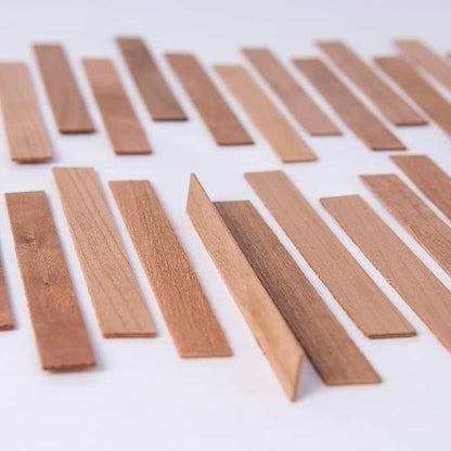 Ziosxin 50 Pieces Thicken Smokeless Cherry Wood Candle Wicks - Long Lasting Flame - Easily Burn(Without Base and Glue Point), Candle Wick H*W*D(5.1"*0.5"*0.04"/13 * 1.3 * 0.12cm)
