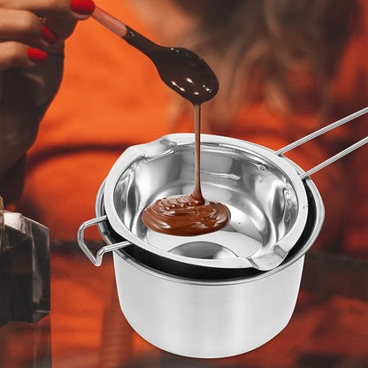 Stainless Steel Double Boiler Pot Set for Melting Chocolate Candy Candle Soap and Wax - 600ml Inner 16cm Outer Pot for Kitchen Use