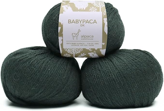 100% Baby Alpaca Yarn Wool Set of 3 Skeins (150 Grams) DK Weight - Made in Peru - Heavenly Soft and Perfect for Knitting and Crocheting (Forest Green, DK)
