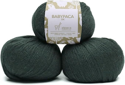100% Baby Alpaca Yarn Wool Set of 3 Skeins (150 Grams) DK Weight - Made in Peru - Heavenly Soft and Perfect for Knitting and Crocheting (Forest Green, DK)