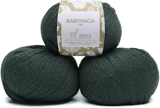 100% Baby Alpaca Yarn Wool Set of 3 Skeins (150 Grams) DK Weight - Made in Peru - Heavenly Soft and Perfect for Knitting and Crocheting (Forest Green, DK)