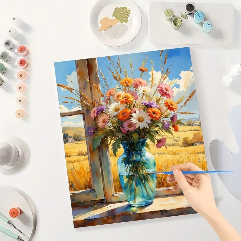 Country Wildflowers Paint by Numbers Kit for Adults - DIY Colorful Flower Bouquet Painting on Canvas 16x20 Inches, Acrylic Paint Set, Suitable for Beginners, Art for Home or Farmhouse Décor Gifts - Image 3
