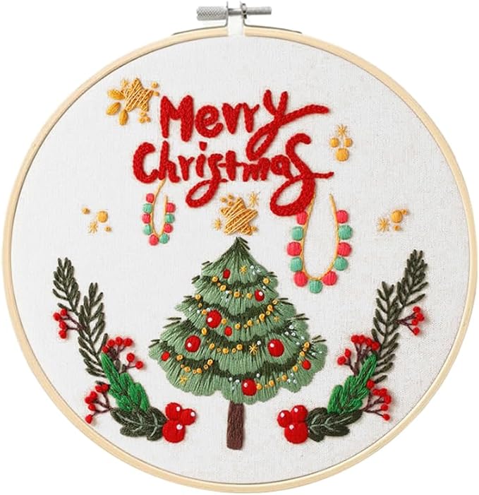 Christmas Embroidery Kits: 1 Pack Cross Stitch Kit for Beginners Adults, DIY Ornaments Craft Kit with All Tools & Instructions, Stamped Hand Embroidery Starter Kit for Holiday Crafts & Xmas Home Decor
