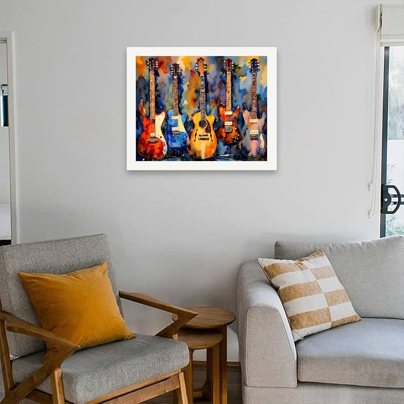Music Paint by Numbers Kit for Adults - DIY Colorful Guitar Collection Painting on Canvas 16x20 Inches, Acrylic Paint Set, Suitable for Beginners, Art for Home Decoration or Gifts - Image 4