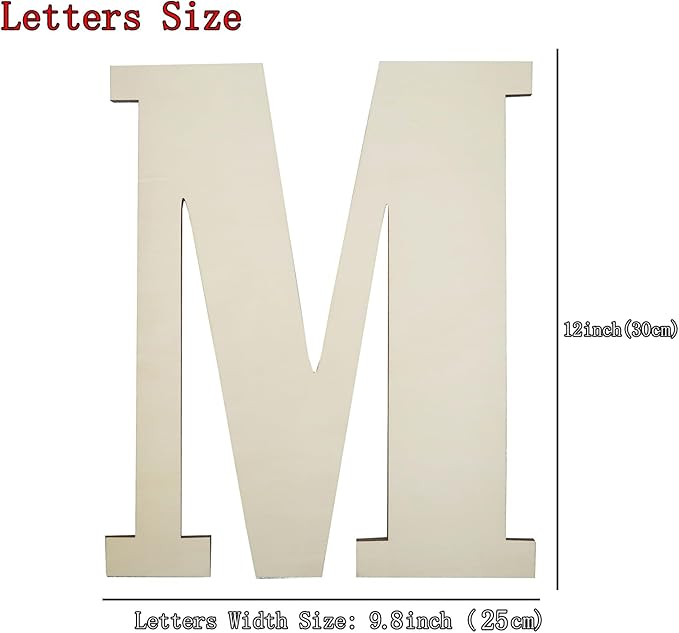 12 Inch Unfinished Wooden Numbers, 1/8 Inch Thick Large Blank Wooden Alphabet Handmade Painting Sign Boards for DIY Birthday Wedding Graduate Party Decor Props - M