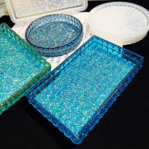 JiaMai US Yayatty Jewelry Casting Silicone Molds, Rectangle Diamond Pattern Resin Molds with Gold Foil Flakes for Tray Making, Home Decoration - Image 2