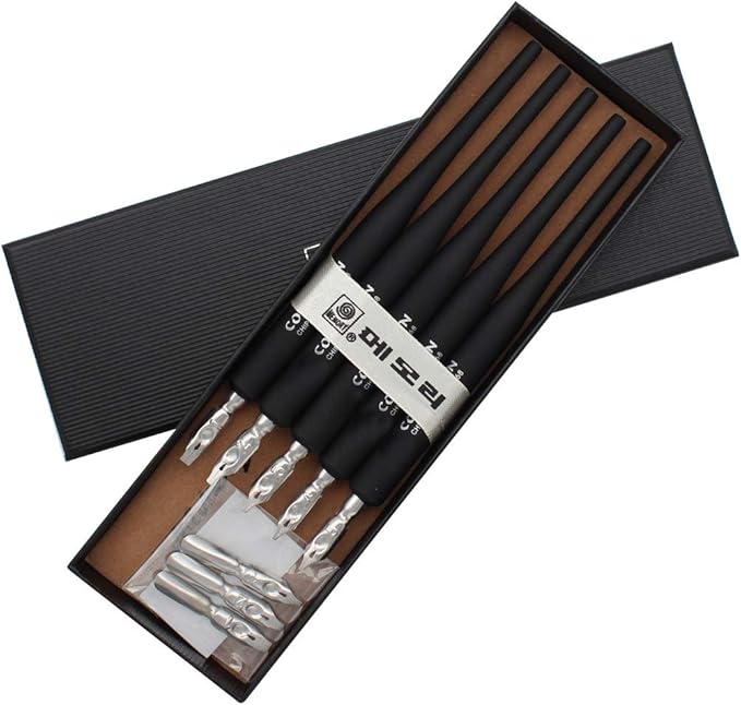 SIPLIV Plastic Professional Manga Gothic Pen Dip Pen Set with 5 Nibs Manga Calligraphy Drawing Pen Kit - 5 Pcs, Black