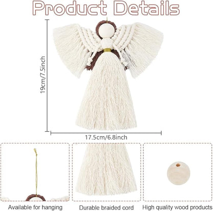 FREEBLOSS 3 Set DIY Macrame Angel Kit for Beginners With Instructions, Boho Angel Decor, Adults Craft Kit, Christmas Birthday Gift, White