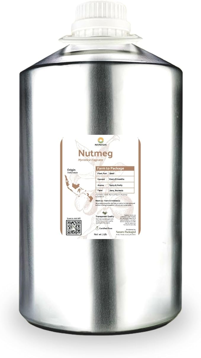 Nature Packaged Nutmeg Essential Oil - Direct from Central Java, Indonesia - Pure Essential Oils for Diffusers, Muscle Relief and Aromatherapy | Premium Therapeutic Grade (22lbs)