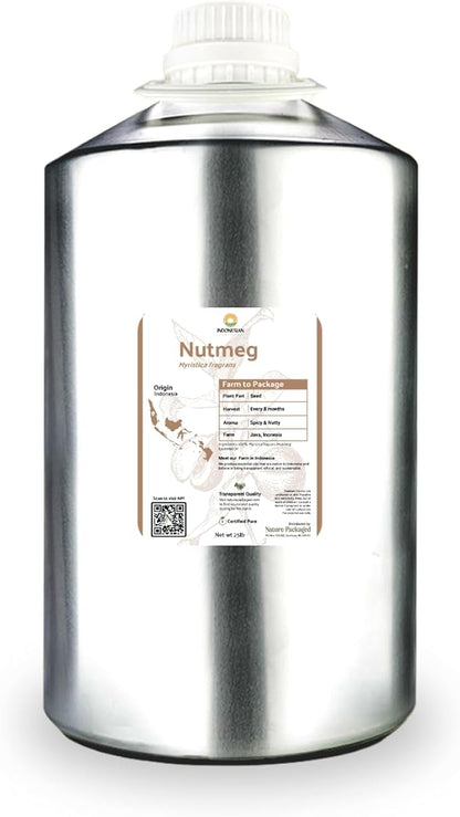 Nature Packaged Nutmeg Essential Oil - Direct from Central Java, Indonesia - Pure Essential Oils for Diffusers, Muscle Relief and Aromatherapy | Premium Therapeutic Grade (22lbs)