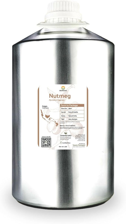 Nature Packaged Nutmeg Essential Oil - Direct from Central Java, Indonesia - Pure Essential Oils for Diffusers, Muscle Relief and Aromatherapy | Premium Therapeutic Grade (22lbs)