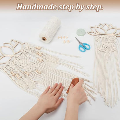 FREEBLOSS 2 Set DIY Macrame Lotus Wall Hanging Kit Macrame Tapestry Wall Hanging with Macrame Frame Lotus Wall Hanging Decor for Living Room Macrame Kit for Beginner with Instruction