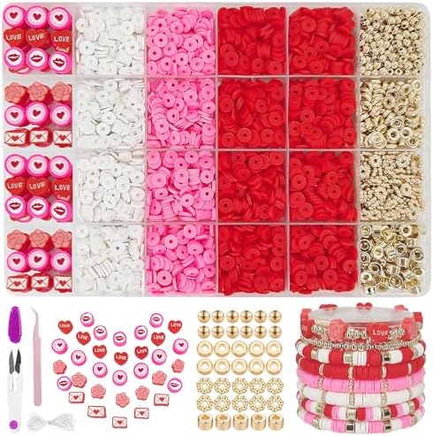 MIIIM Red Clay Bracelet Kit - Heishi Beads, Clay Charms, Gold Spacer Beads - Jewelry Making & Friendship Bracelet Kit for Valentine's Day, Crafts, Raves, Gifts by MIIIM