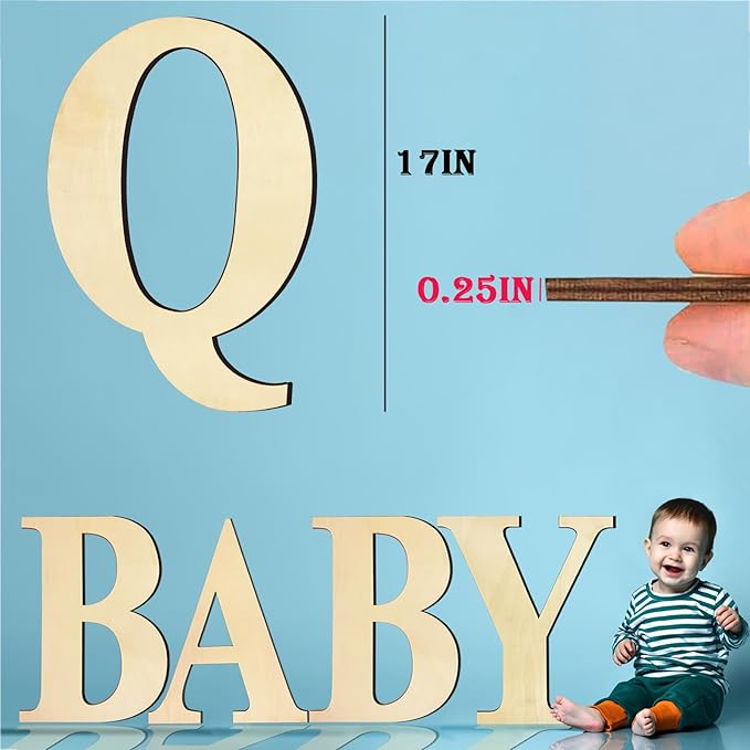 17 Inch Unfinished Wood Letter for Wall Decor, Paintable Thick Wooden Alphabet Letter for DIY Craft Projects, Blank Wood Letter for Birthday, Parties, Wedding, Christmas Home Decoration (Letter Q)