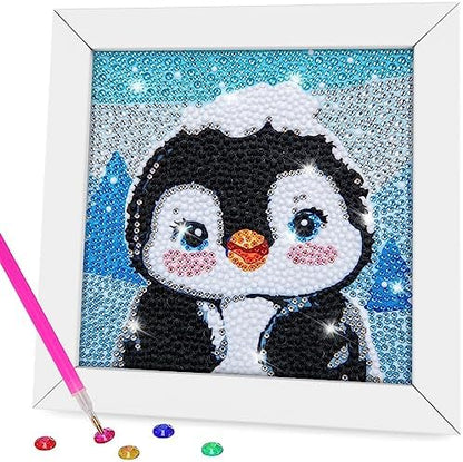 QEUOYSS Diamond Art Kit for Kids with Wooden Frame Art and Crafts for Kids Ages 6-8 -10-12 Easy to DIY Diamond Art for Kid and Adult Beginners Home Wall Decoration (Penguin) by QEUOYSS