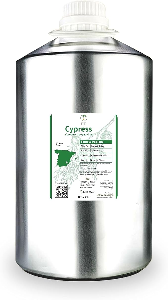 Nature Packaged Cypress Essential Oil - Direct from Essential Oils SL in Mediterranean Spain - Aceite de Ciprés for Diffuser, 100% Pure Therapeutic Grade - Aromatheraphy, Skincare (22lbs)