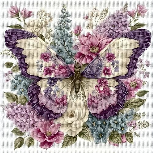 askkqtx Butterfly Stamped Cross Stitch Kits for Adults 14x14 Inch by askkqtx