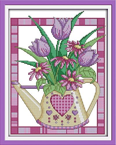 Howie's Needlepoint Cross Stitch Kits, 14CT Pre-Printed Pattern Needlepoint Kits, Full Range of Stamped Starter Kits(A Purple Tulip vase,9.84 x 12 inch) by HowiesNeedlepoint