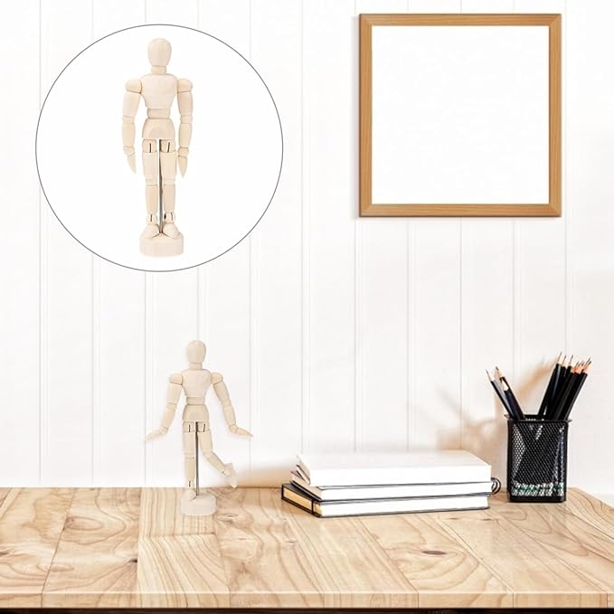 DOITOOL Artists Wooden Manikin Flexible Body Joints 15 Pack 4.5 Inch Mannequin Model Drawing Figure Model Wooden Mannequin Artist Manikin with Stand for Drawing Painting Desk Decoration
