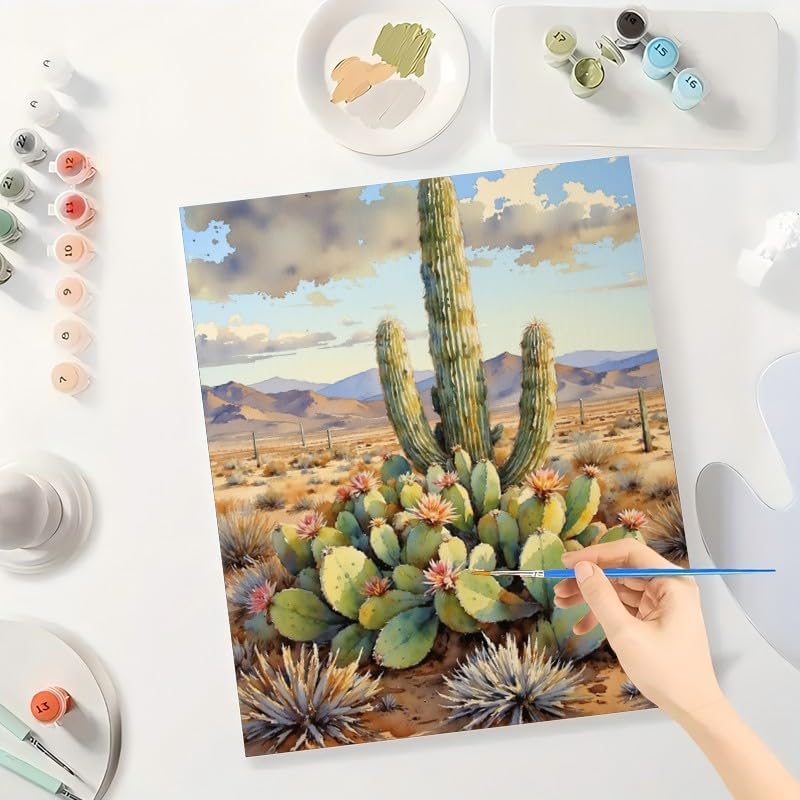 TAOPAOLAB Cactus Desert Scene Paint by Numbers Kit for Adults – DIY Saguaro and Prickly Pear Painting on Canvas 16x20 Inch, Acrylic Paint Set, Suitable for Beginners, Art for Home Decoration or Gifts - Image 3