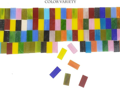 Lanyani 400 Pieces/17.6oz Rectangle Mosaic Tiles Stained Glass for Crafts and Home Decorations Assorted Colors Textures …