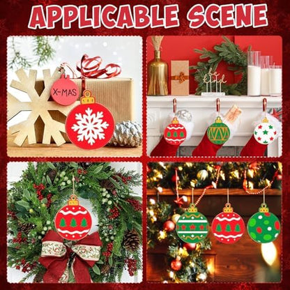 80PCS Wooden Christmas Ornaments to Paint, 8 Styles DIY Blank Unfinished Wood Christmas Ball Christmas Decoration Cutouts Ornament for Crafts Winter Hanging Decorations - Image 5