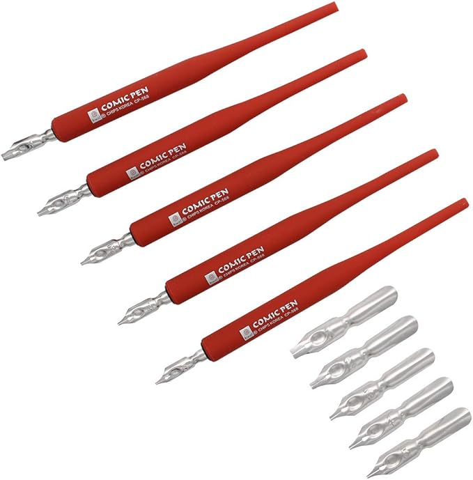 SIPLIV Plastic Professional Manga Gothic Pen Dip Pen Set with 5 Nibs Manga Calligraphy Drawing Pen Kit - 5 Pcs, Red