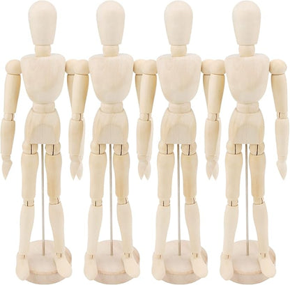 ZEONHEI 4 Pack 8 Inch Wooden Artists Model, Wooden Art Mannequin Moveable Drawing Mannequin, Posable Wooden Figure with Base, Articulated Mannequin Wooden Manikin for Drawing, Painting, Home Decor