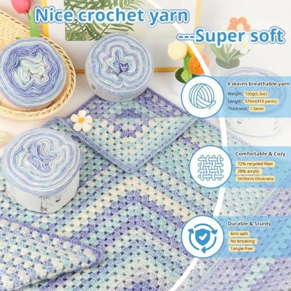 Coopay Crochet Blanket Kit for Beginners w/Step-by-Step Instructions - Image 4