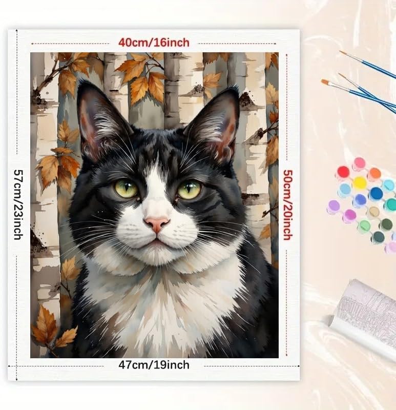 TAOPAOLAB Tuxedo Cat Paint by Numbers Kit for Adults - DIY Black and White Cat in Autumn Forest Painting on Canvas 16x20In, Acrylic Paint Set, Suitable for Beginners, Art for Home Decoration or Gifts - Image 2