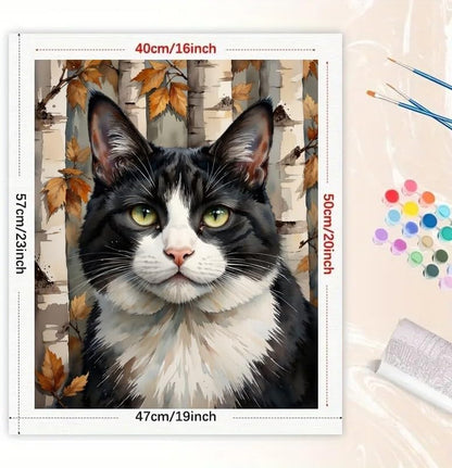 TAOPAOLAB Tuxedo Cat Paint by Numbers Kit for Adults - DIY Black and White Cat in Autumn Forest Painting on Canvas 16x20In, Acrylic Paint Set, Suitable for Beginners, Art for Home Decoration or Gifts - Image 2