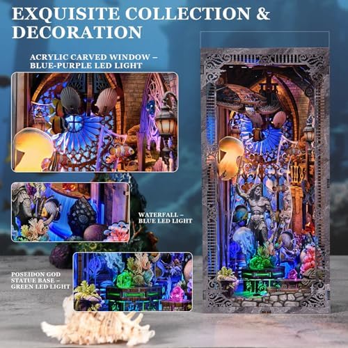 fifijoy Book Nook Kit - DIY Miniature House Dollhouse Kit for Adults and Teens, Booknook Tiny House Atlantis Bookshelf Decor 3D Wooden Puzzle with LED Light, Gifts for Family and Friends (Atlantis) - Image 5