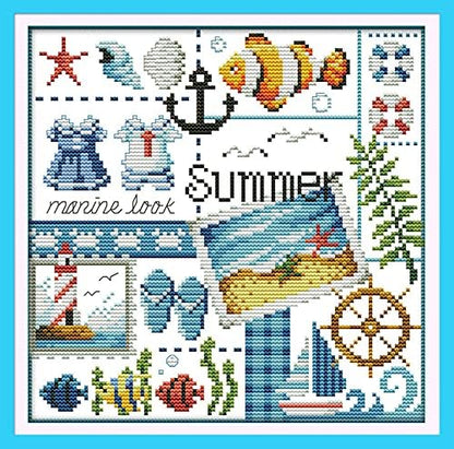 Awesocrafts Unstamped Cross Stitch Kits, Four Seasons of Summer Easy Patterns Cross Stitching Embroidery Kit Supplies, Stamped or Counted (Summer, Counted) by Awesocrafts