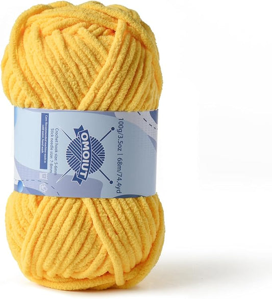 Chunky Chenille Yarn for Crocheting，Baby Yarn for Crocheting Soft Blankets，Bulky Yarns for Crochet Amigurumi，100g (74.3yds) Fluffy Velvet Yarns for Hand Knitting (Yellow)