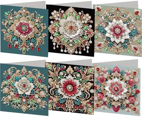 6 Pcs Diamond Painting Greeting Cards Kit Vintage Mandala Flower Pearl with Envelopes, 5D DIY Special Shaped Rhinestone Art Card Making Kits for Adults, Holiday Blessing Postcards Creative Craft Gifts by Unknown
