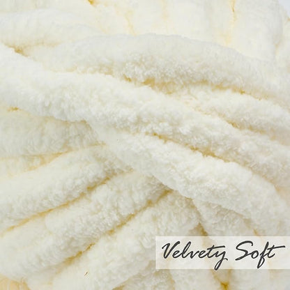 ERLYEEN Chenille Chunky Yarn Super Bulky Soft Thick Fluffy Jumbo Giant Washable Polyester Big Yarn DIY for Arm Knit Blanket Cushion Bed Sofa Home Decor,Milk White,1.1LB