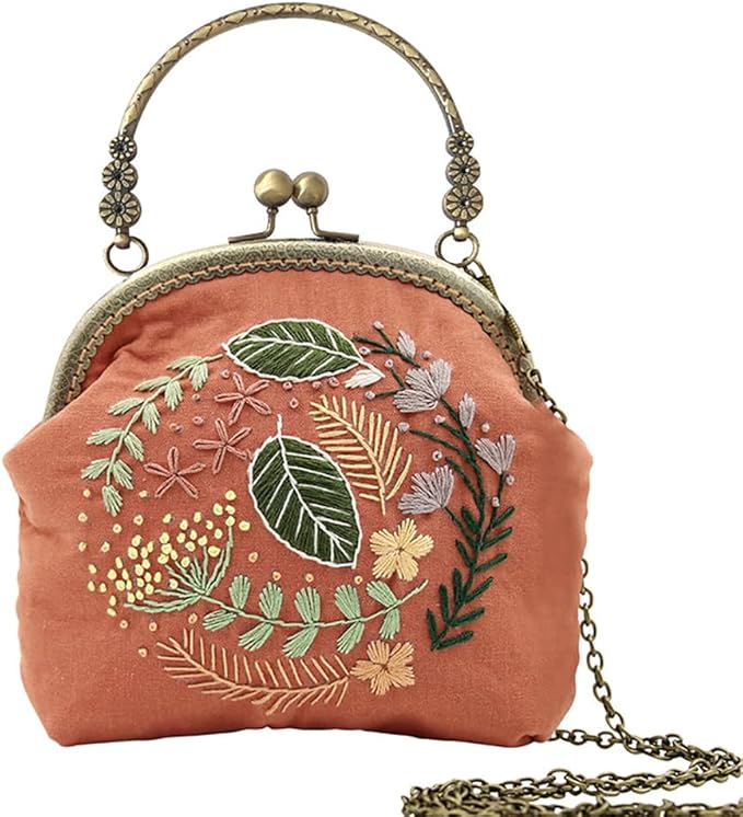 Eforcase Flower Embroidery Kit Tote Bag, Embroidery Coin Purse Kits Handbag Hand Embroidery Kit for Adults Beginner with Embroidery Patterns, Embroidery Hoop,DIY Sewing Kit
