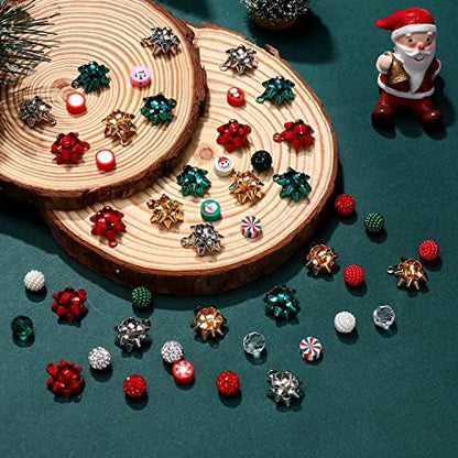 NVENF 600PCS+ Christmas Beads Charms for Jewelry Making, Metallic Christmas Bow Charms, Red Green Clay Beads, Assorted Rhinestone CCB Beads Gold Spacer Beads for DIY Bracelet Necklace Crafts - Image 3