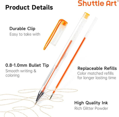 Shuttle Art 240 Pack Glitter Gel Pens, 120 Colors Glitter Gel Pen Set with 120 Refills for Adult Coloring Books Craft Doodling