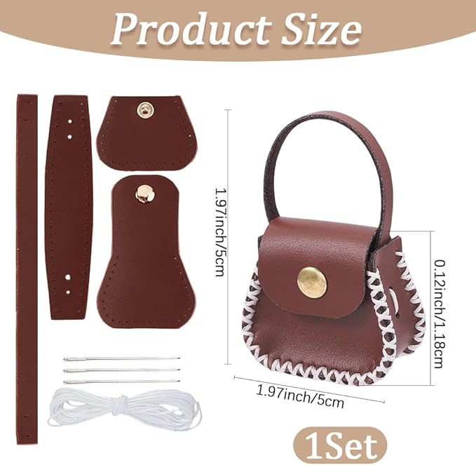DIY Handbag Mini Coin Bag Sewing Set for Women PU Leather Purse Making Kit Handmade Small Purse Crochet Knitting Supplies for DIY Birthday Bridal Wedding Gift(Brown)