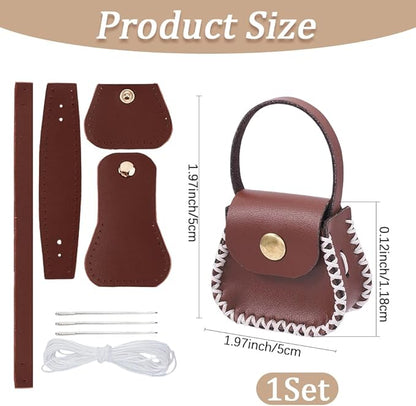 DIY Handbag Mini Coin Bag Sewing Set for Women PU Leather Purse Making Kit Handmade Small Purse Crochet Knitting Supplies for DIY Birthday Bridal Wedding Gift(Brown)