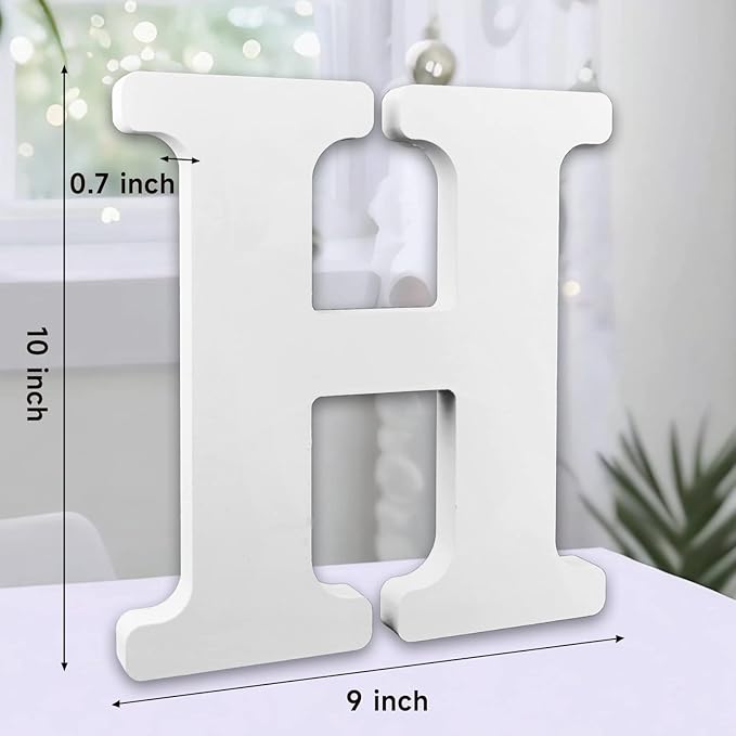 AOCEAN 10 Inch White Big Wood Letters, Unfinished Wooden Letters for Wall Decor Decorative Standing Letters Slices Sign Board Decoration for Craft Home Party Projects (H)